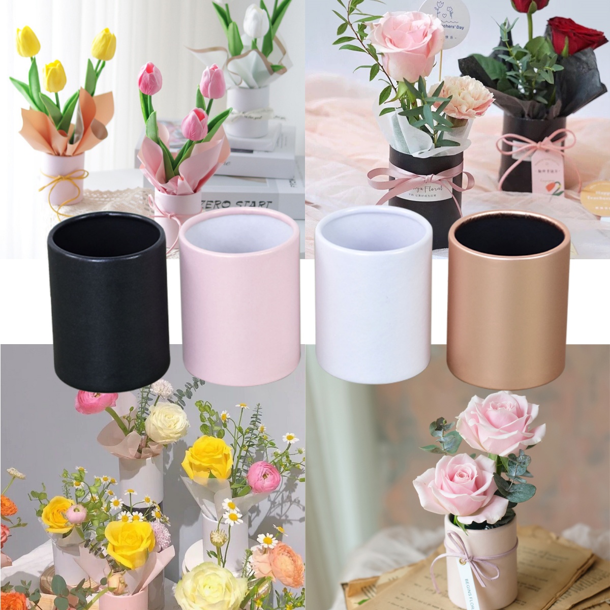4pcs Mini Round Flower Box Gif - Florist Supply Paper ulasan dan harga